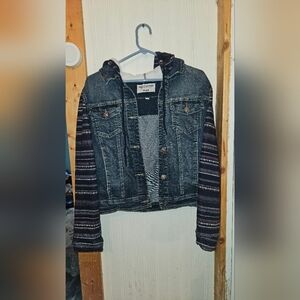 Denim Jacket with Patterned Sleeves Size XL NWOT